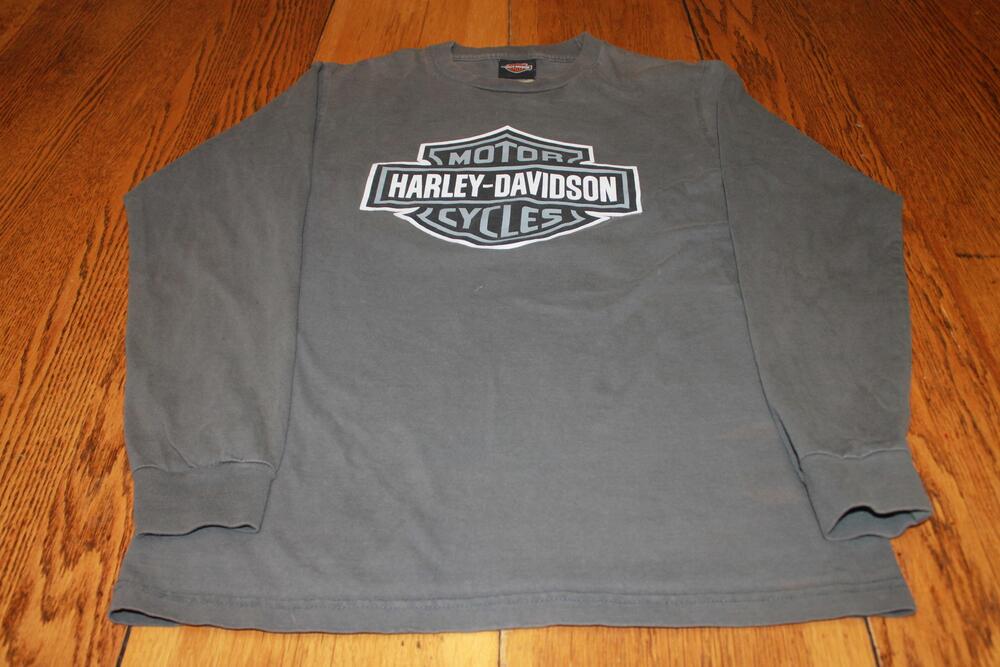 Harley-Davidson Shirt Mens Medium Gray Long Sleeve Seoul Korea Skull Biker